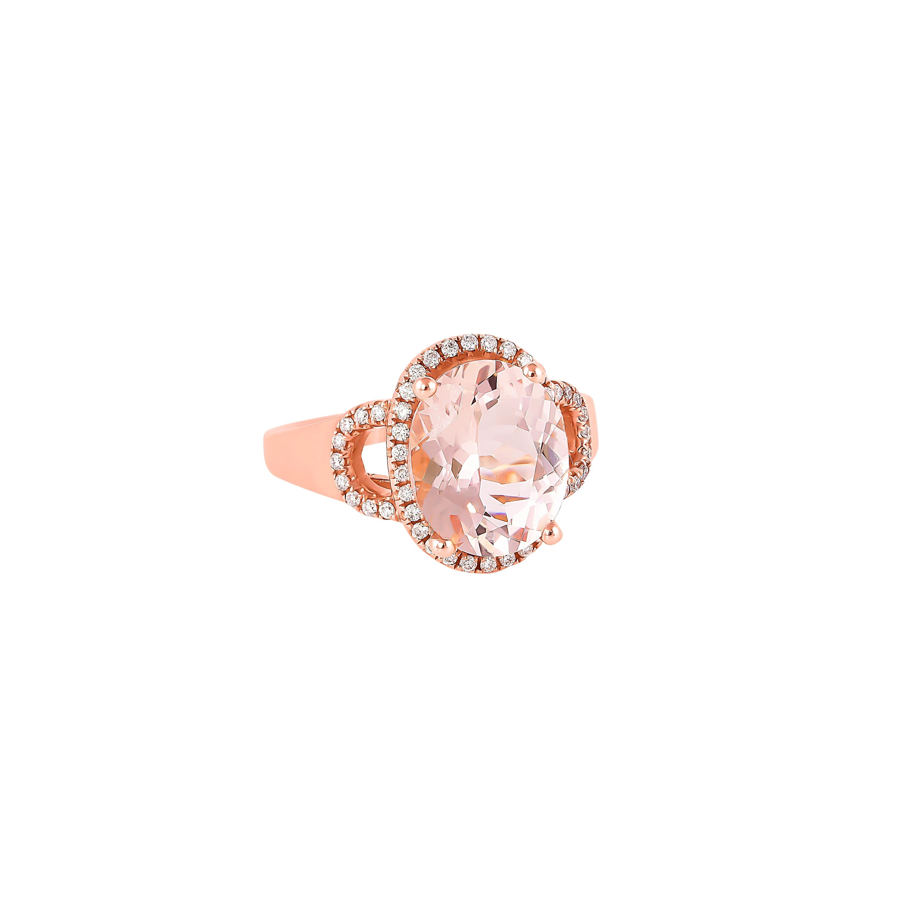 This collection features an array of magnificent morganites! Accented with diamonds these rings are made in rose gold and present a classic yet elegant look. 

Classic morganite ring in 18K rose gold with diamonds. 

Morganite: 4.1 carat oval