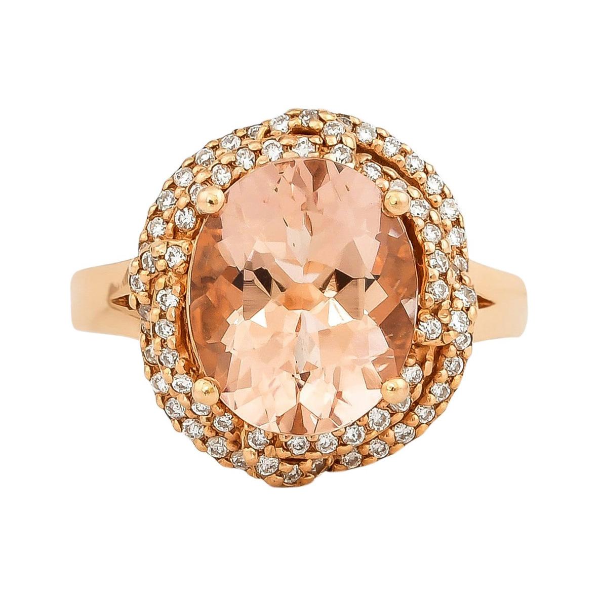 4,1 Karat Morganit und Diamant-Ring aus 18 Karat Roségold