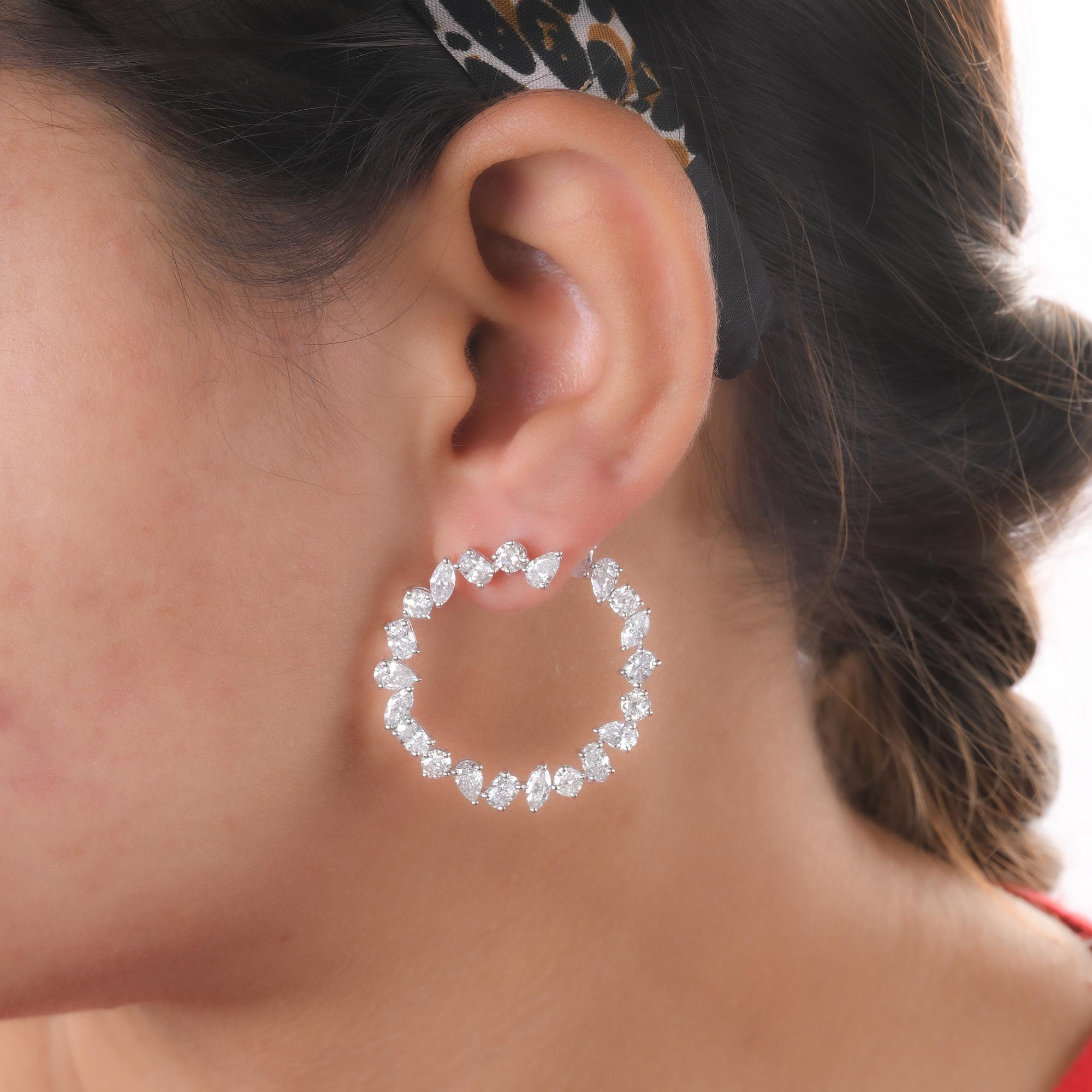 Modern 4.1 Carat Multi Shape Diamond Hoop Earrings 14 Karat White Gold Handmade Jewelry For Sale