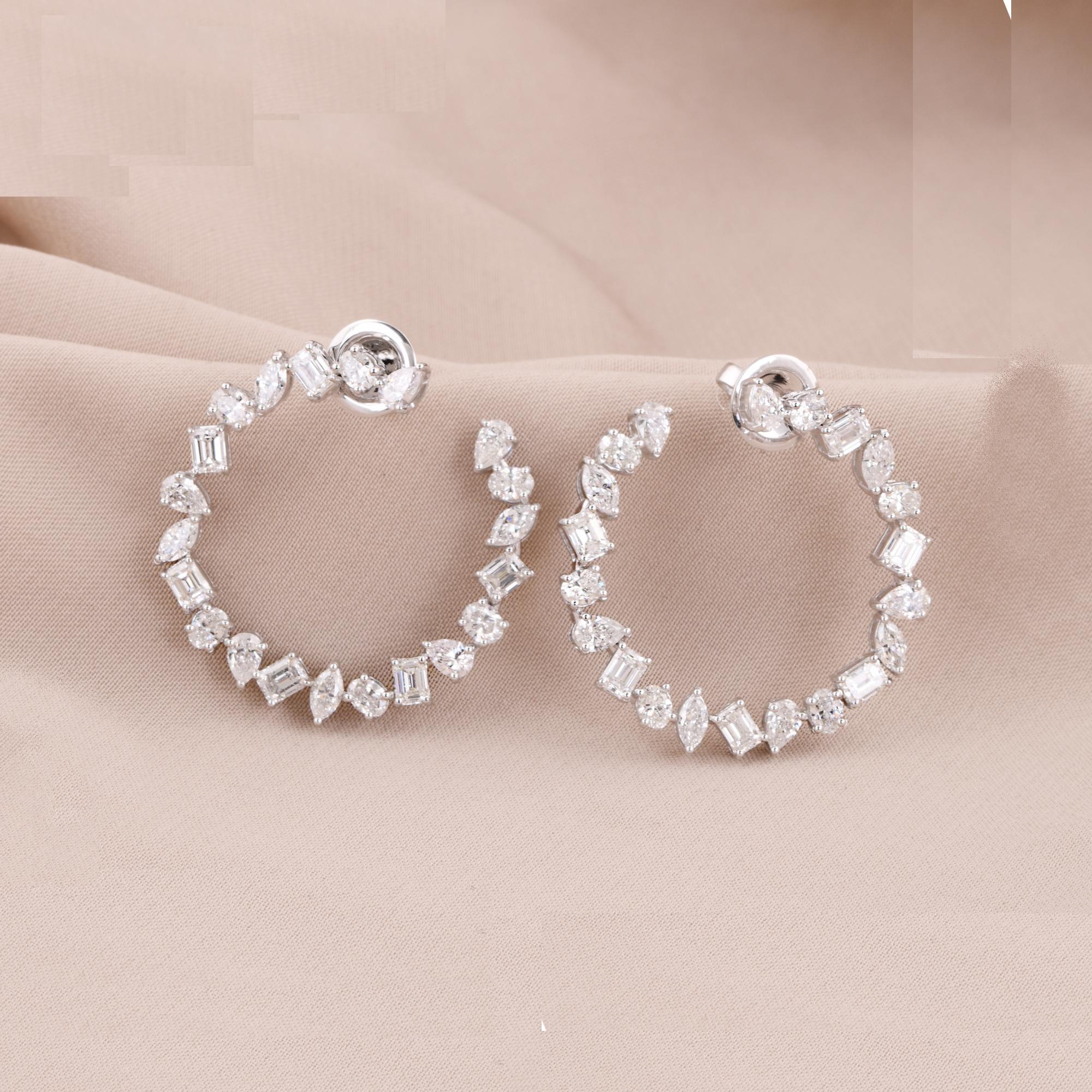 4.1 Carat Multi Shape Diamond Hoop Earrings 14 Karat White Gold Handmade Jewelry For Sale 1