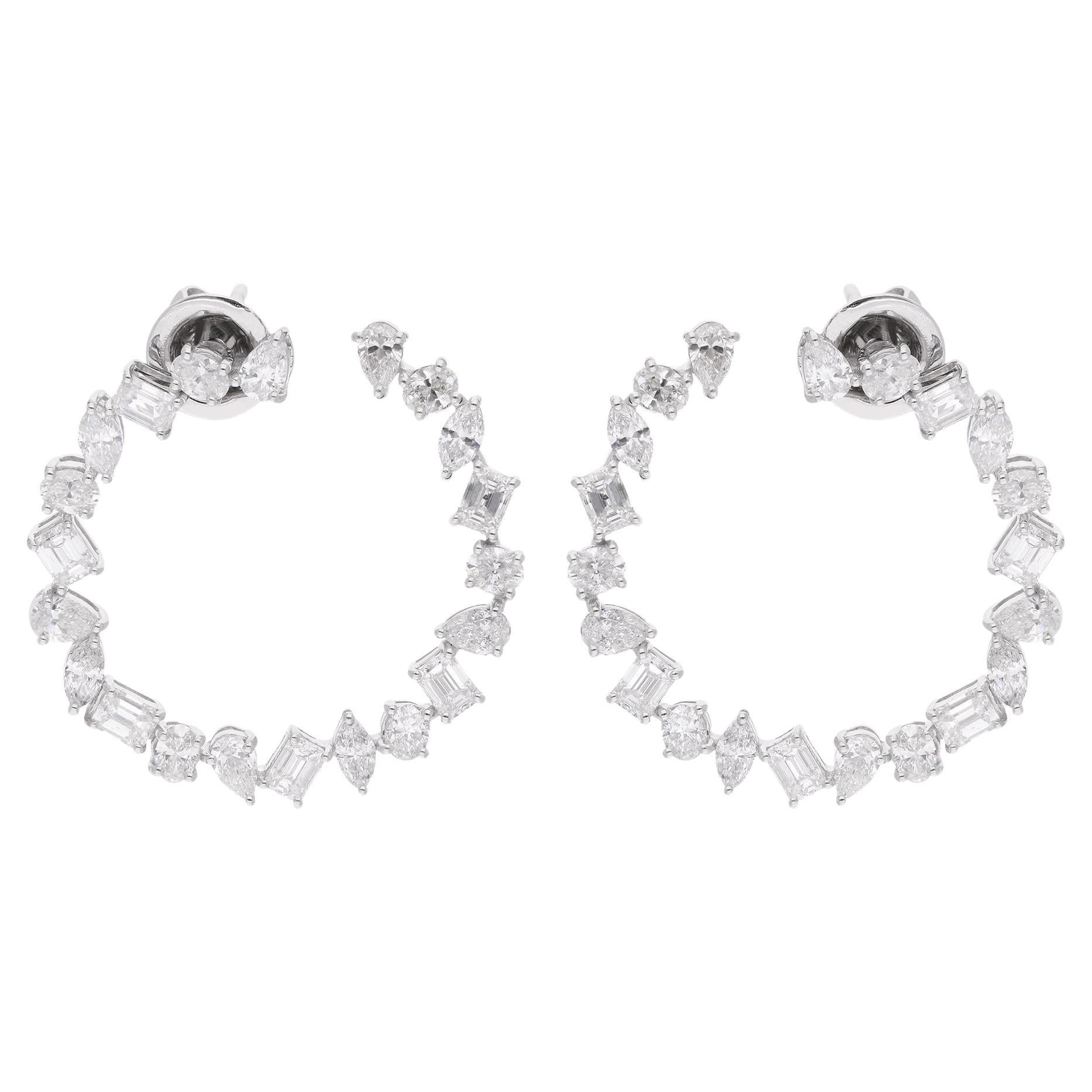4.1 Carat Multi Shape Diamond Hoop Earrings 14 Karat White Gold Handmade Jewelry For Sale