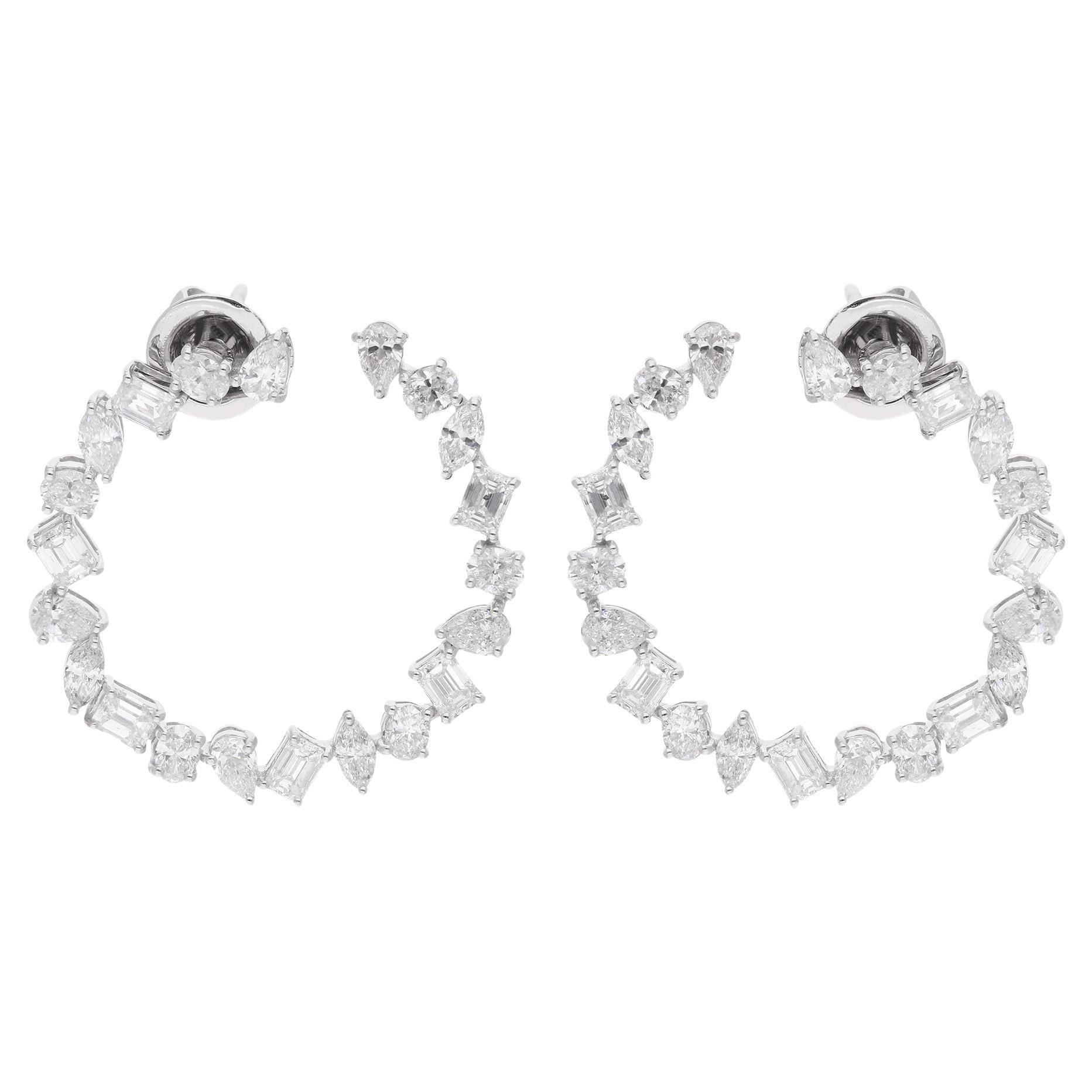 Pendientes de aro de diamantes multiforma de 4,1 quilates Oro blanco de 18 quilates Joyería hecha a mano
