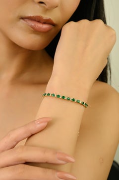 4,1 Karat natürlicher sambischer Smaragd & Diamant Tennis-Armband aus 14K Gelbgold