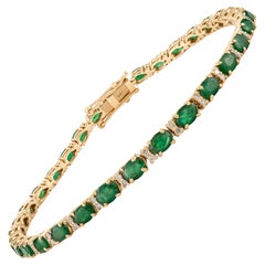 4,1 Karat natürlicher sambischer Smaragd & Diamant Tennis-Armband aus 14K Gelbgold