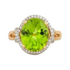 4.1 Carat Peridot and Diamond Ring in 18 Karat Yellow Gold