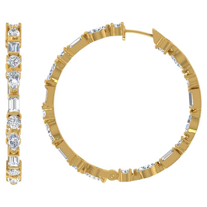 4.1 Carat SI Clarity HI Color Multi Shape Diamond Hoop Earrings 18K Yellow Gold