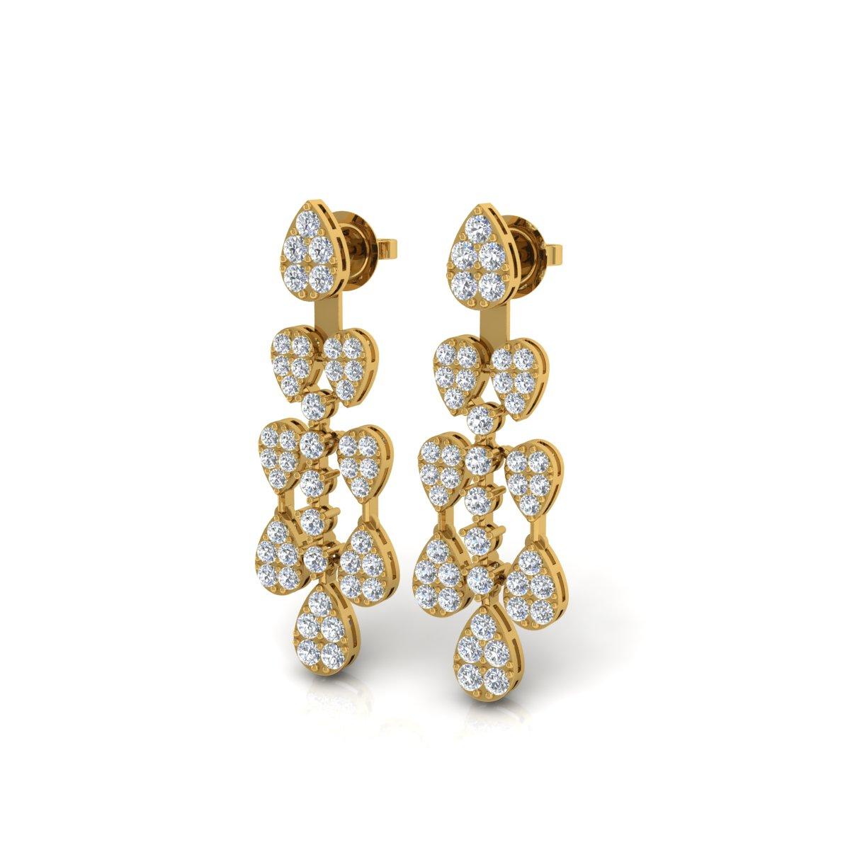 Modern 4.1 Carat SI/H Round Brilliant Cut Diamond Earrings 14 Karat Yellow Gold Jewelry For Sale