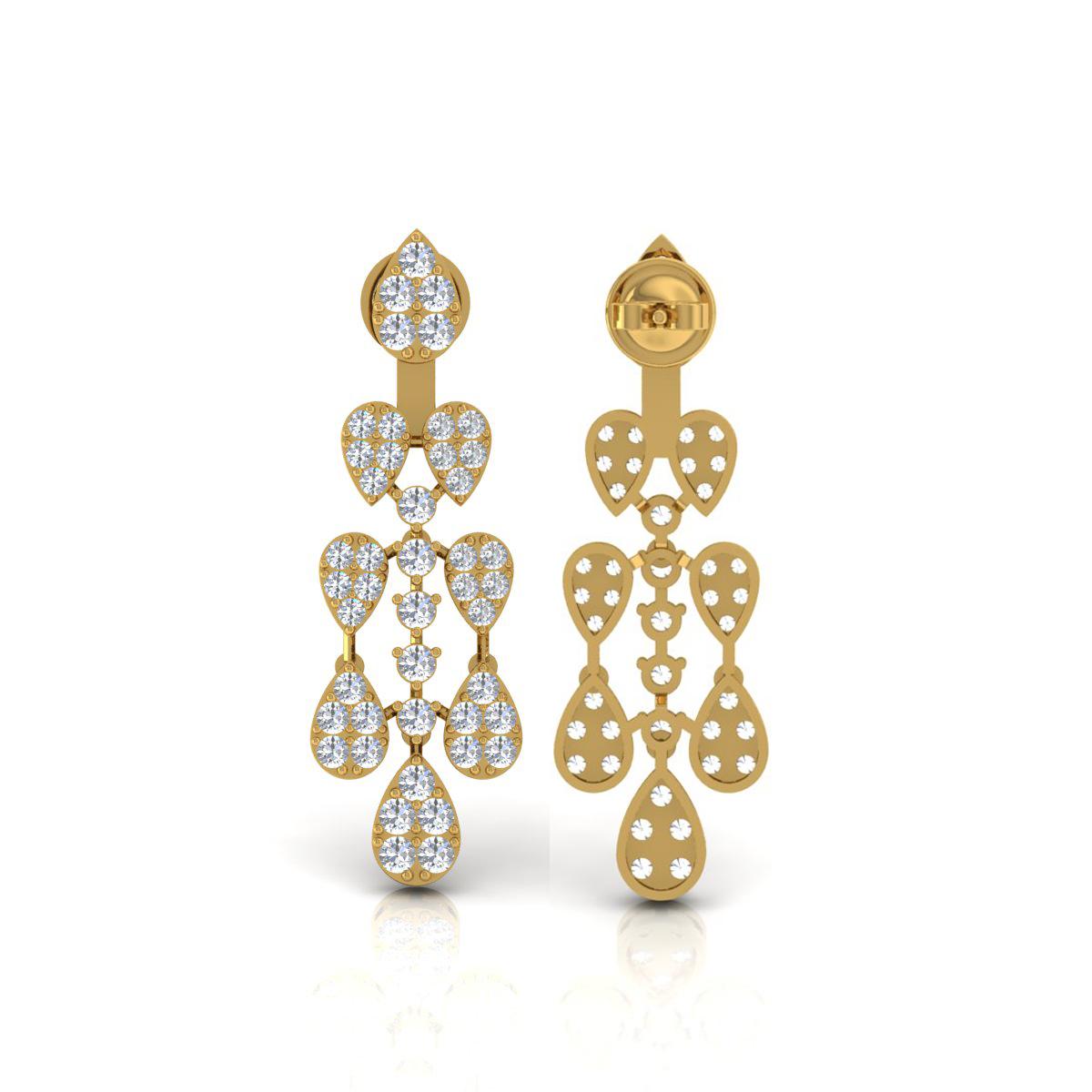 Round Cut 4.1 Carat SI/H Round Brilliant Cut Diamond Earrings 14 Karat Yellow Gold Jewelry For Sale