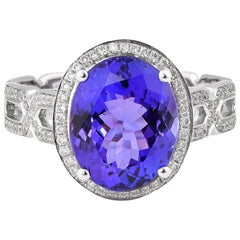 4.1 Carat Tanzanite and White Diamond Ring in 18 Karat White Gold