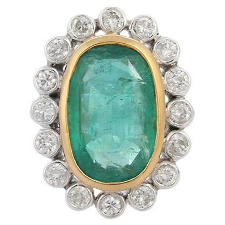 For Sale:  4.1 Carats Emerald Diamond Halo Cocktail Ring in 18k Solid White Gold 12