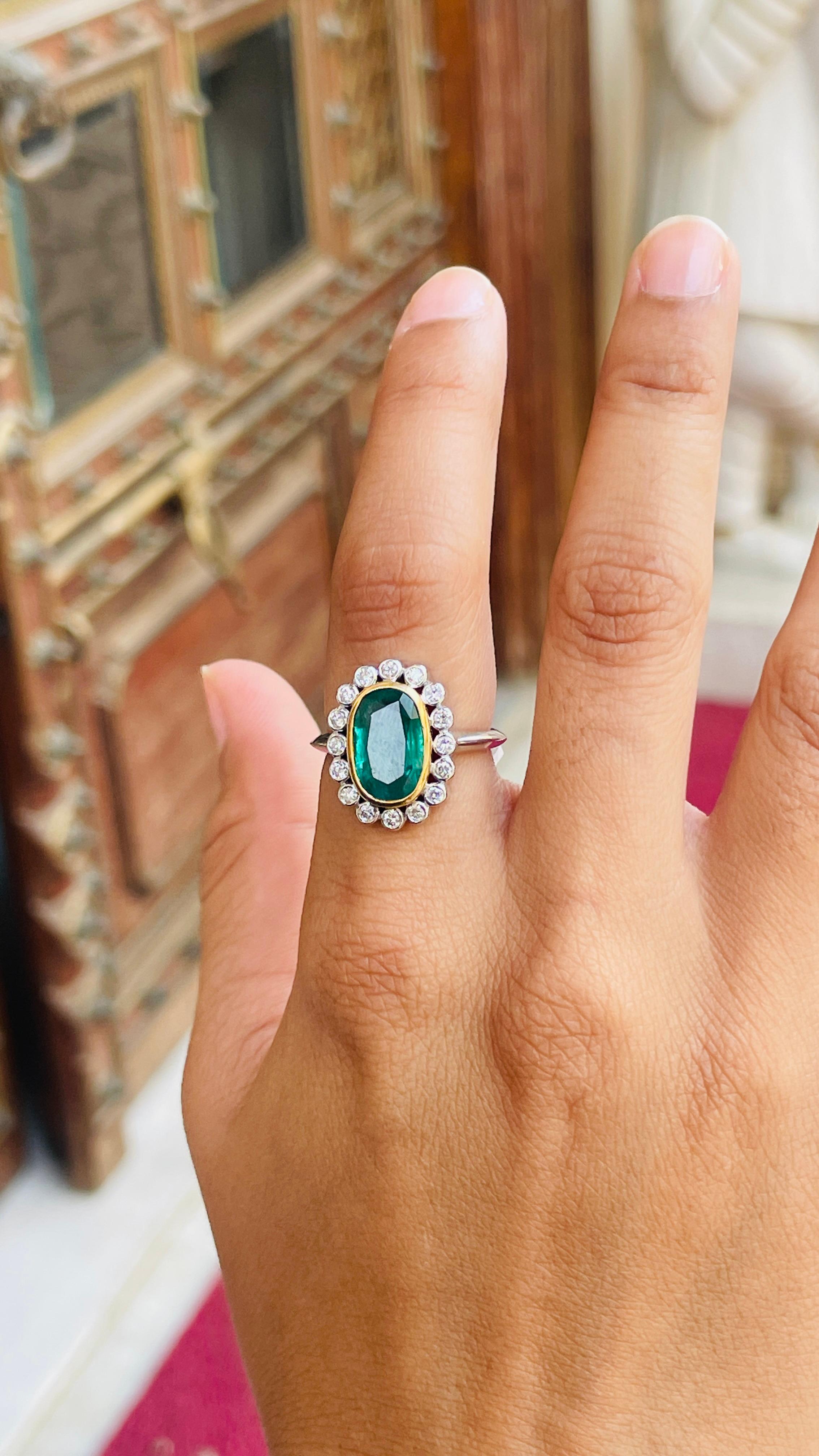 For Sale:  4.1 Carats Emerald Diamond Halo Cocktail Ring in 18k Solid White Gold 3