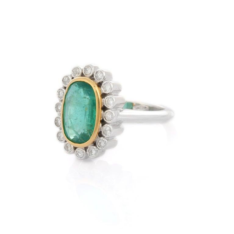 For Sale:  4.1 Carats Emerald Diamond Halo Cocktail Ring in 18k Solid White Gold 4