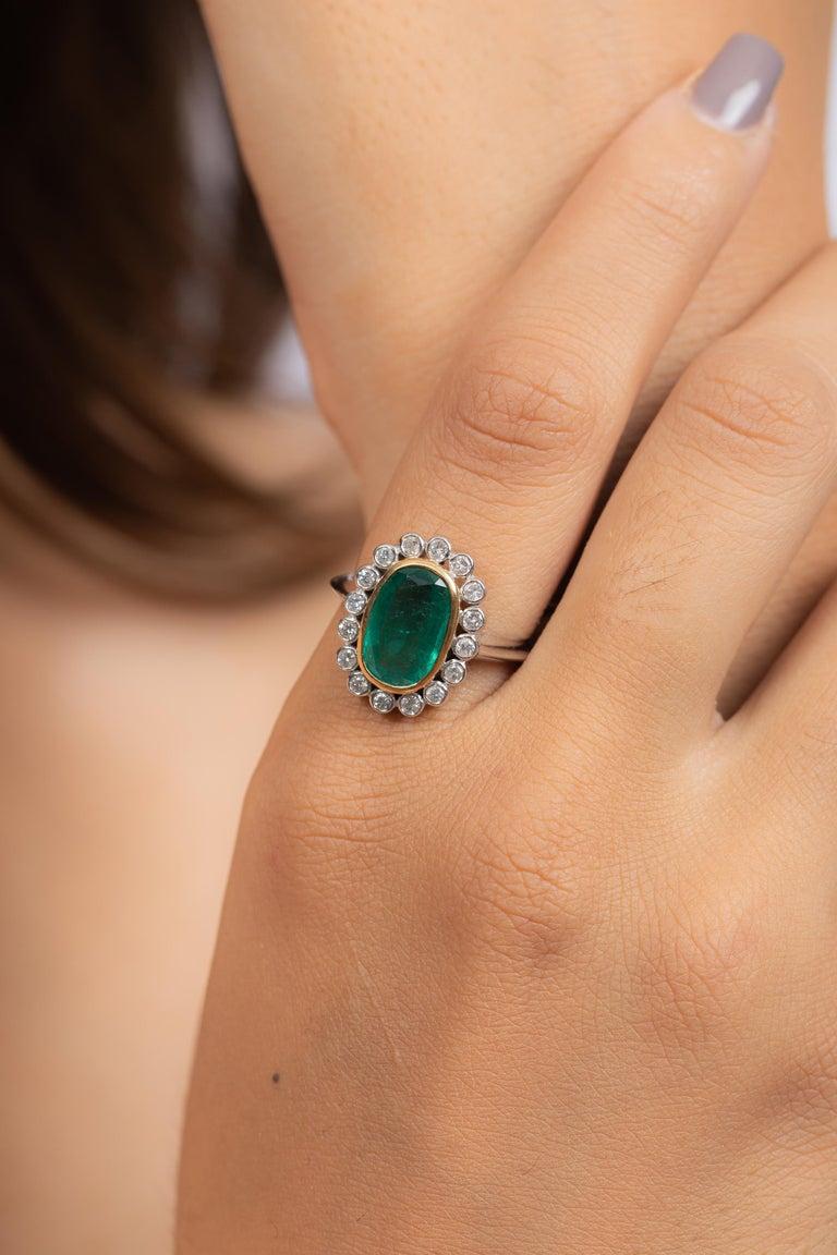 For Sale:  4.1 Carats Emerald Diamond Halo Cocktail Ring in 18k Solid White Gold 5