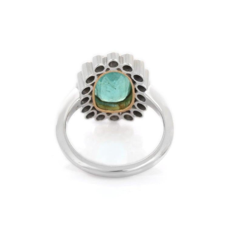 For Sale:  4.1 Carats Emerald Diamond Halo Cocktail Ring in 18k Solid White Gold 8