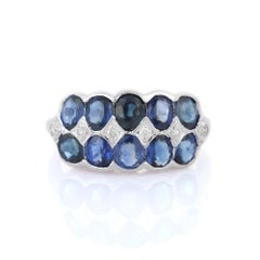 Statement 4.1ct Blue Sapphire and Diamond Engagement Ring 18k Solid White Gold