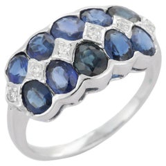 4.1 Ct Blue Sapphire and Diamond Statement Cocktail Ring in 18K White Gold