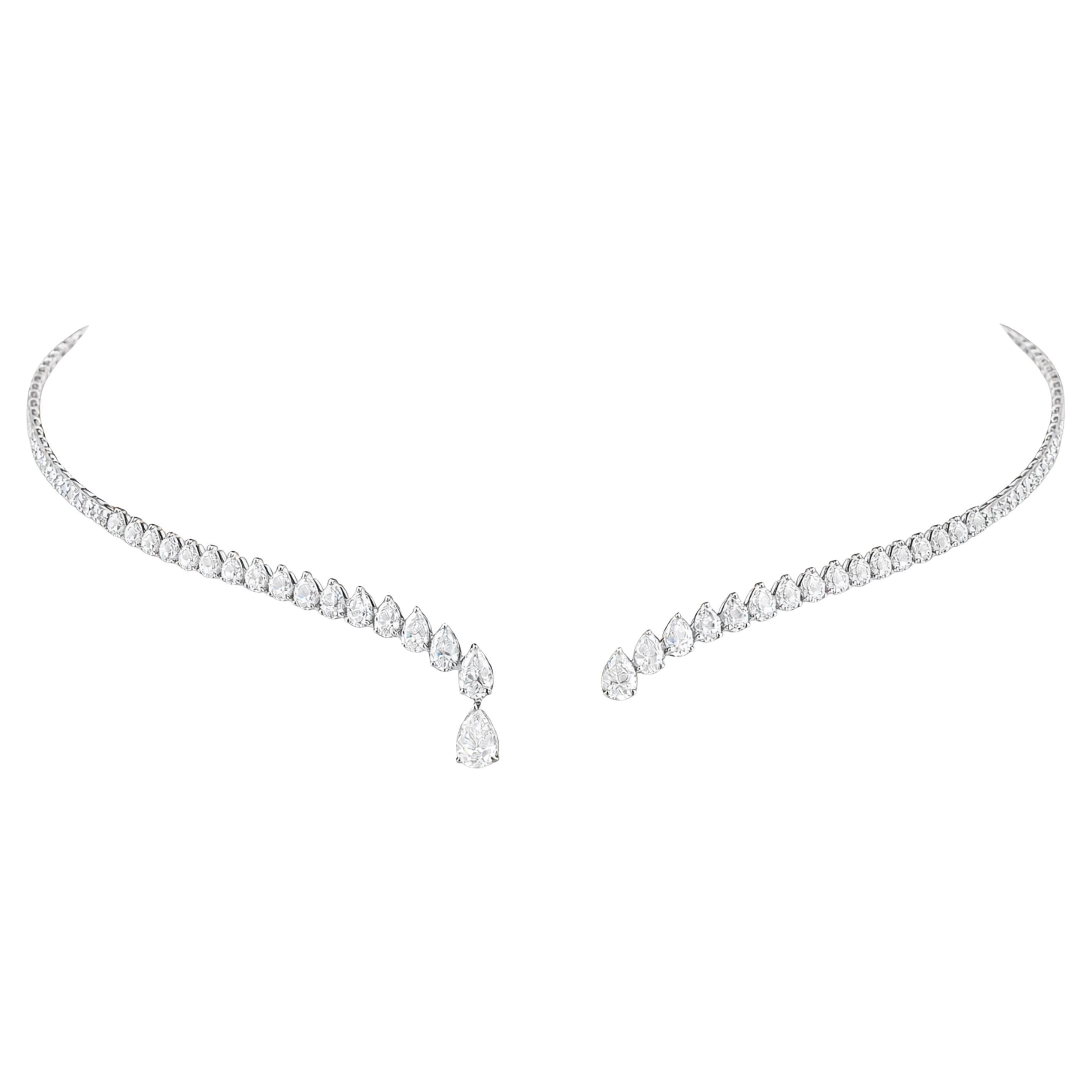 4.10 Ct Natural Diamond Asymmetric Open Necklace 18K White Gold Anniversary Gift