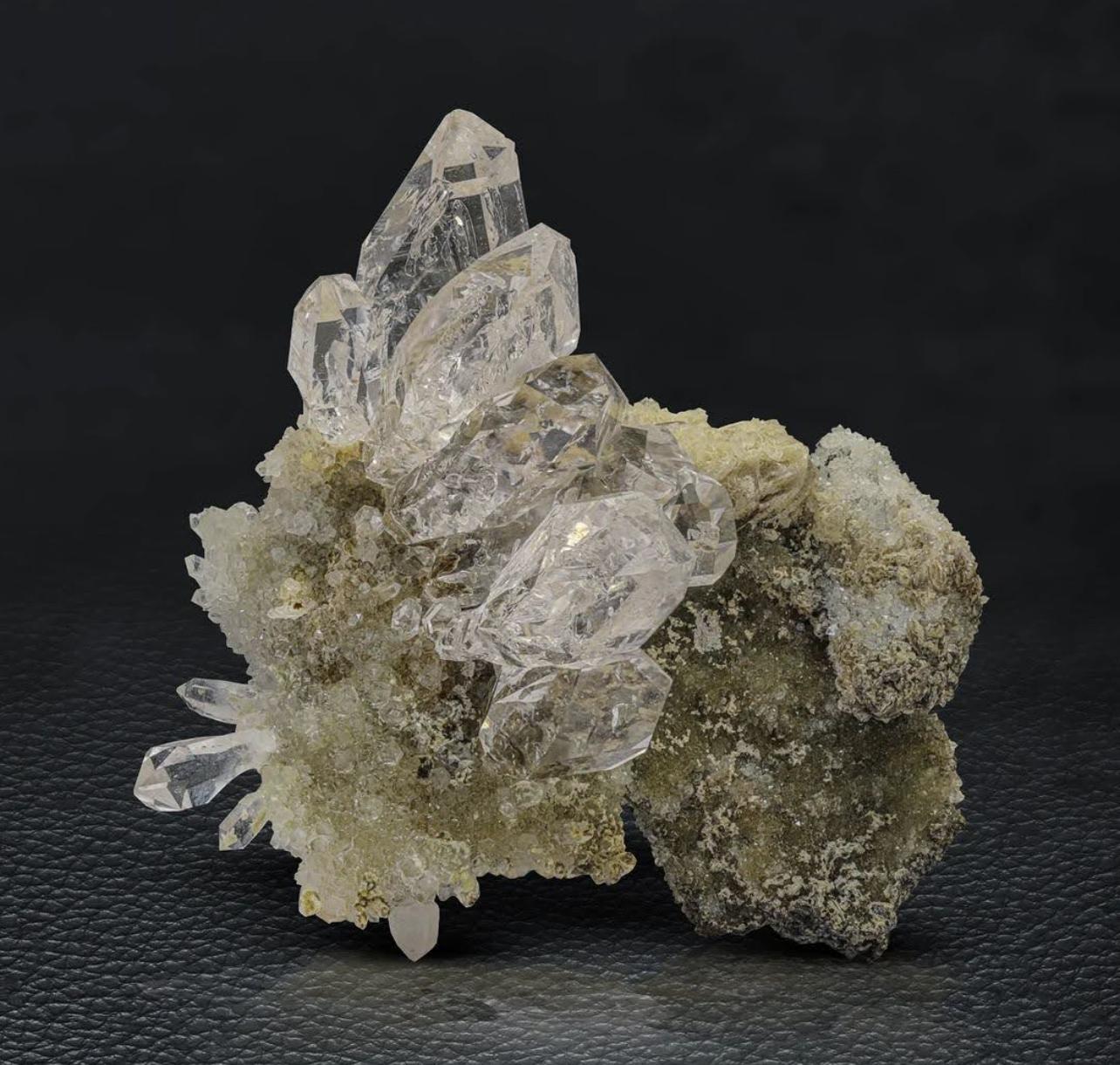 Pakistani 41 Grams Clear Diamond Quartz Crystals On Yellow Druzy Calcite From Pakistan For Sale