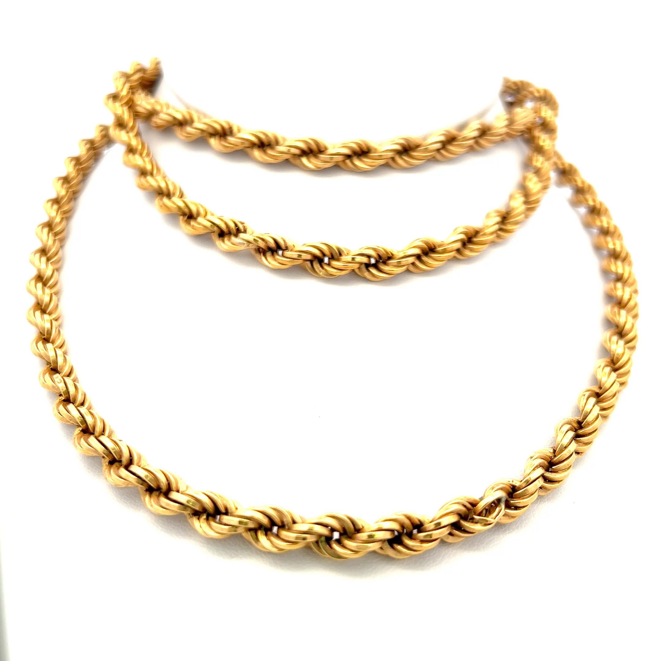 De las mujeres Collar de cadena de cuerda de oro amarillo de 18 quilates vintage de 51,10 gramos y 41 pulgadas en venta