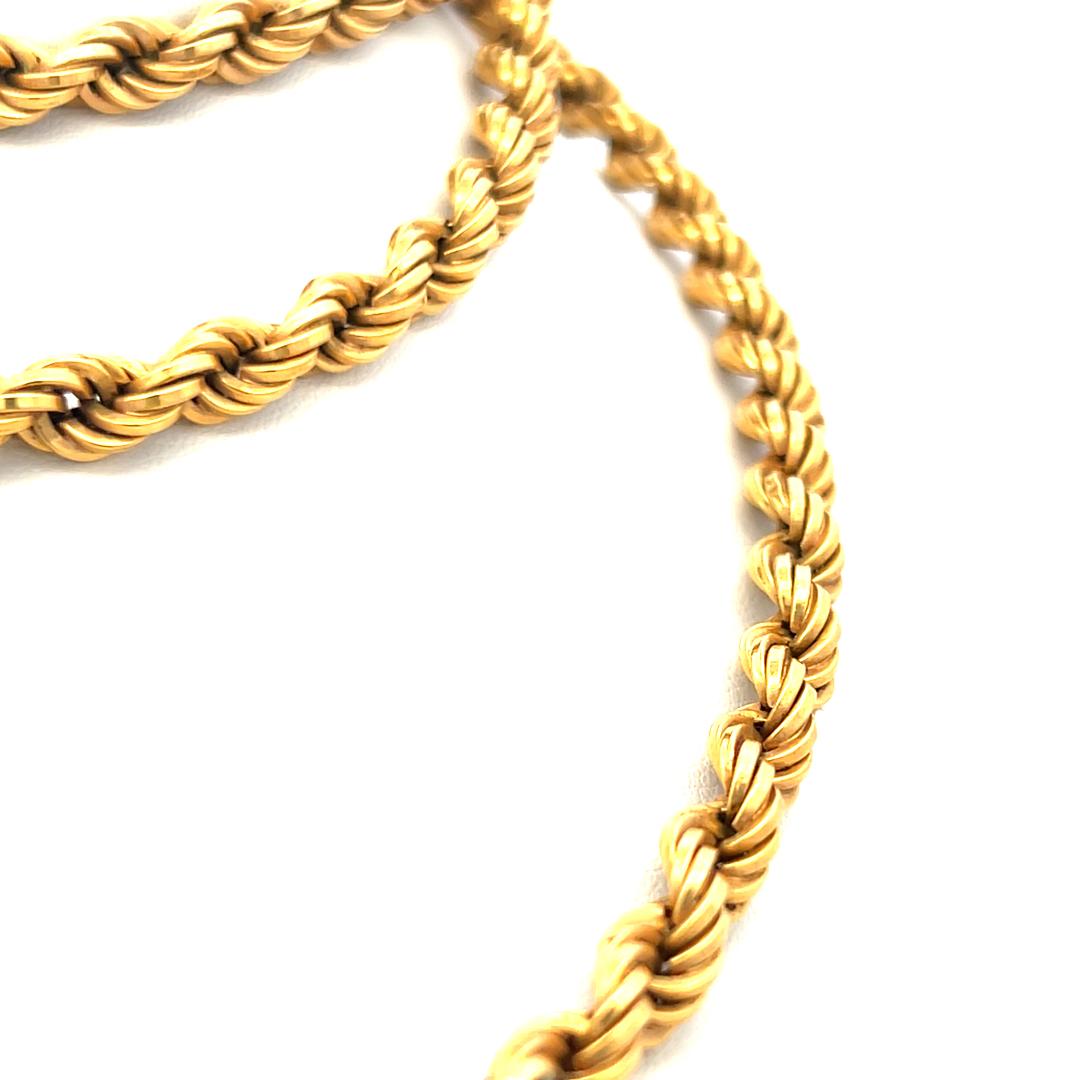 Collar de cadena de cuerda de oro amarillo de 18 quilates vintage de 51,10 gramos y 41 pulgadas en venta 1