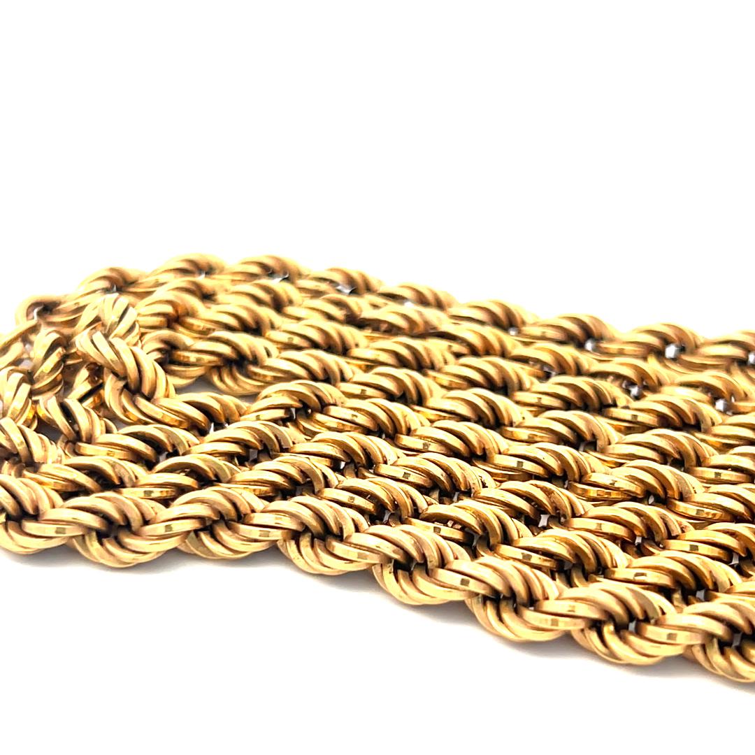 Collar de cadena de cuerda de oro amarillo de 18 quilates vintage de 51,10 gramos y 41 pulgadas en venta 3