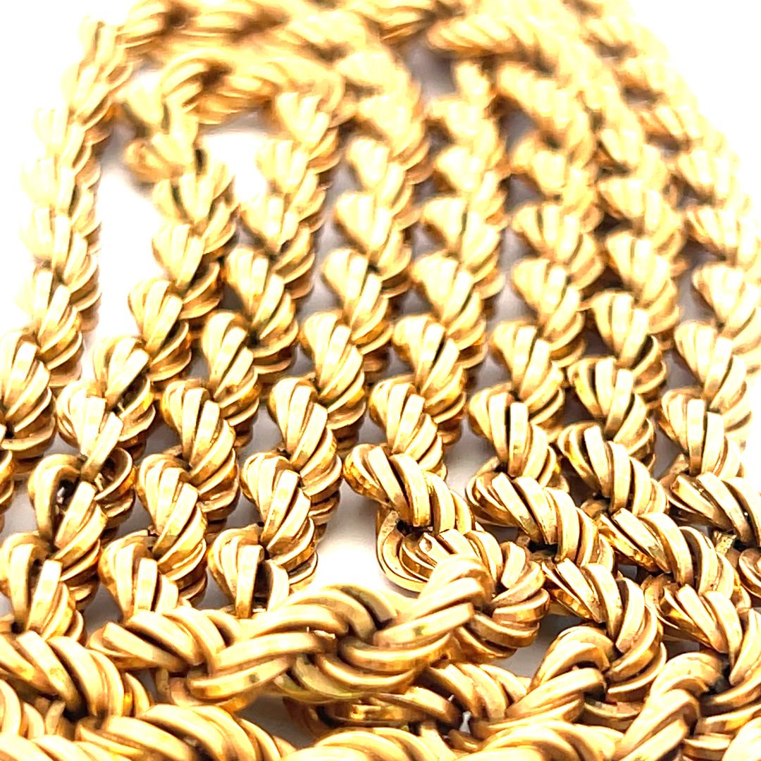 Collar de cadena de cuerda de oro amarillo de 18 quilates vintage de 51,10 gramos y 41 pulgadas en venta 4