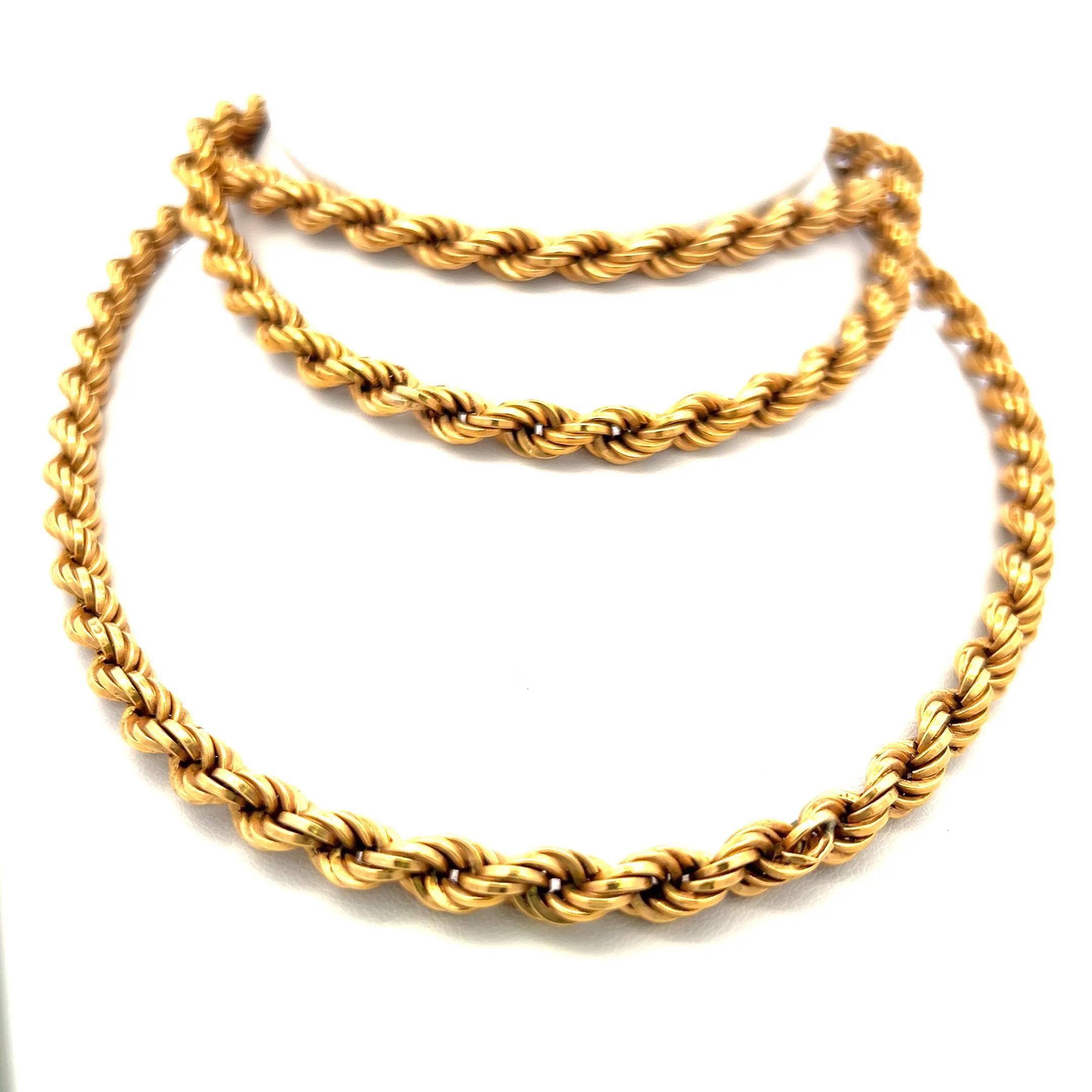 41 inch Vintage 51.10 Grams 18 Karat Yellow Gold Rope Chain Necklace