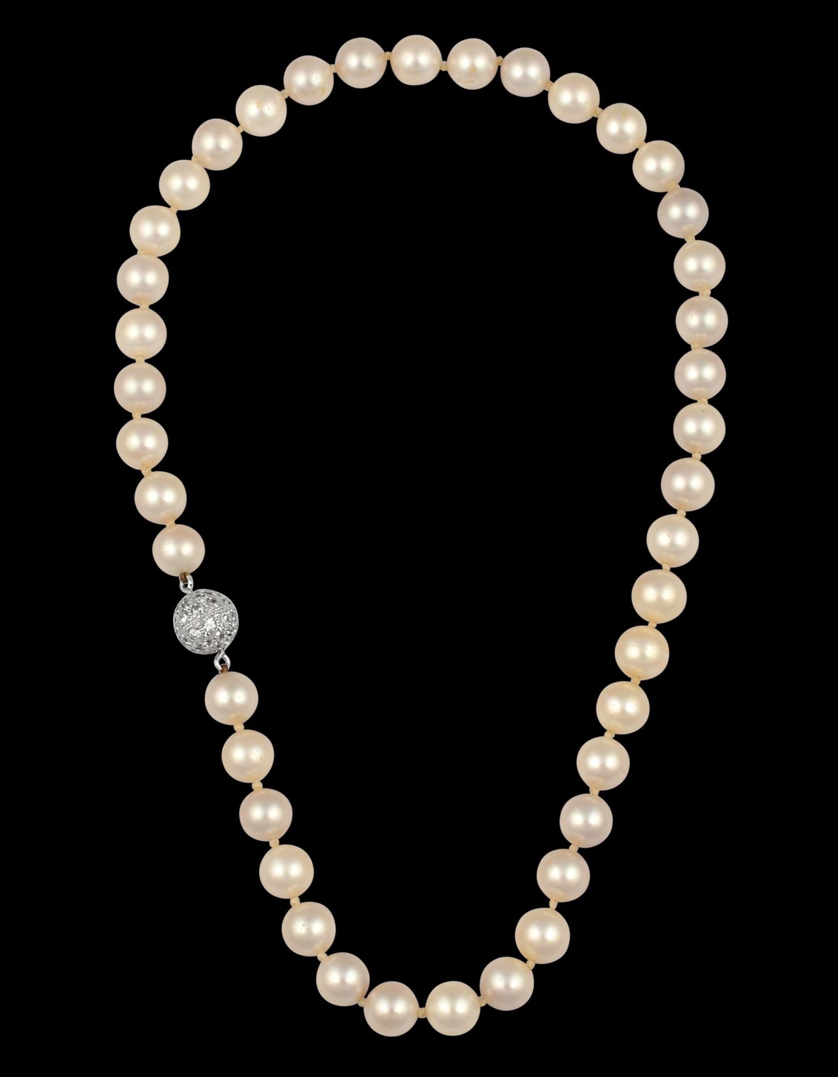 41 Round Akoya Pearls Strand Necklace Set in Metal Ball Clasp For Sale 10