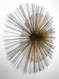 41" Curtis Jere Brutalistische abstrakte Wandskulptur aus gemischten Metallen, Starburst Pom