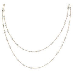 Vintage 41" Diamant blanc (10.00ct) Collier Tincup Perles en or jaune 18K