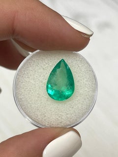 4.10 Carat Apple Green Colombian Emerald - Pear Cut Teardrop Loose Emerald May