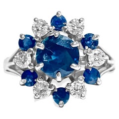 4.10 Carat Blue Sapphire Diamond Cocktail Ring