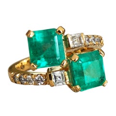 Colombian Emerald Diamond Bypass "Toi et Moi" Ring 18K Gold