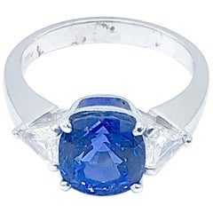4.10 Carat Ceylon No Heat Blue Sapphire and Diamond Engagent Ring