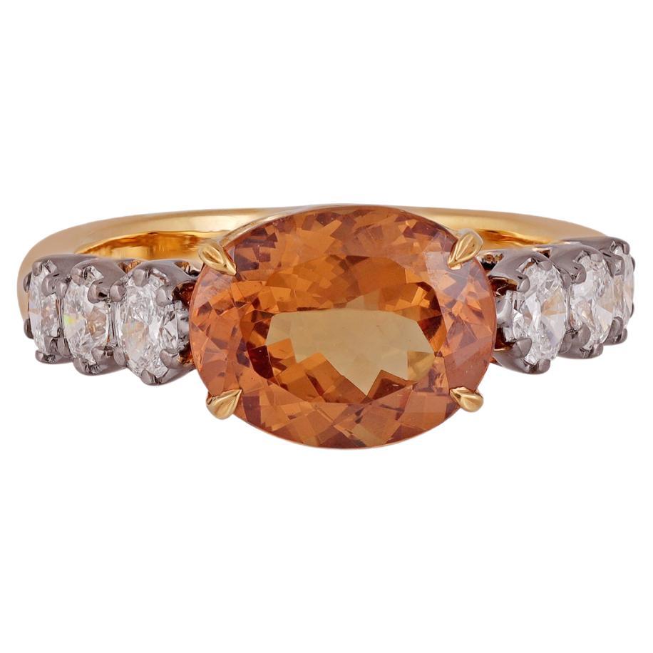 4.10 Carat Clear Garnet  & Diamond Wedding Ring in 18Karat Gold For Sale