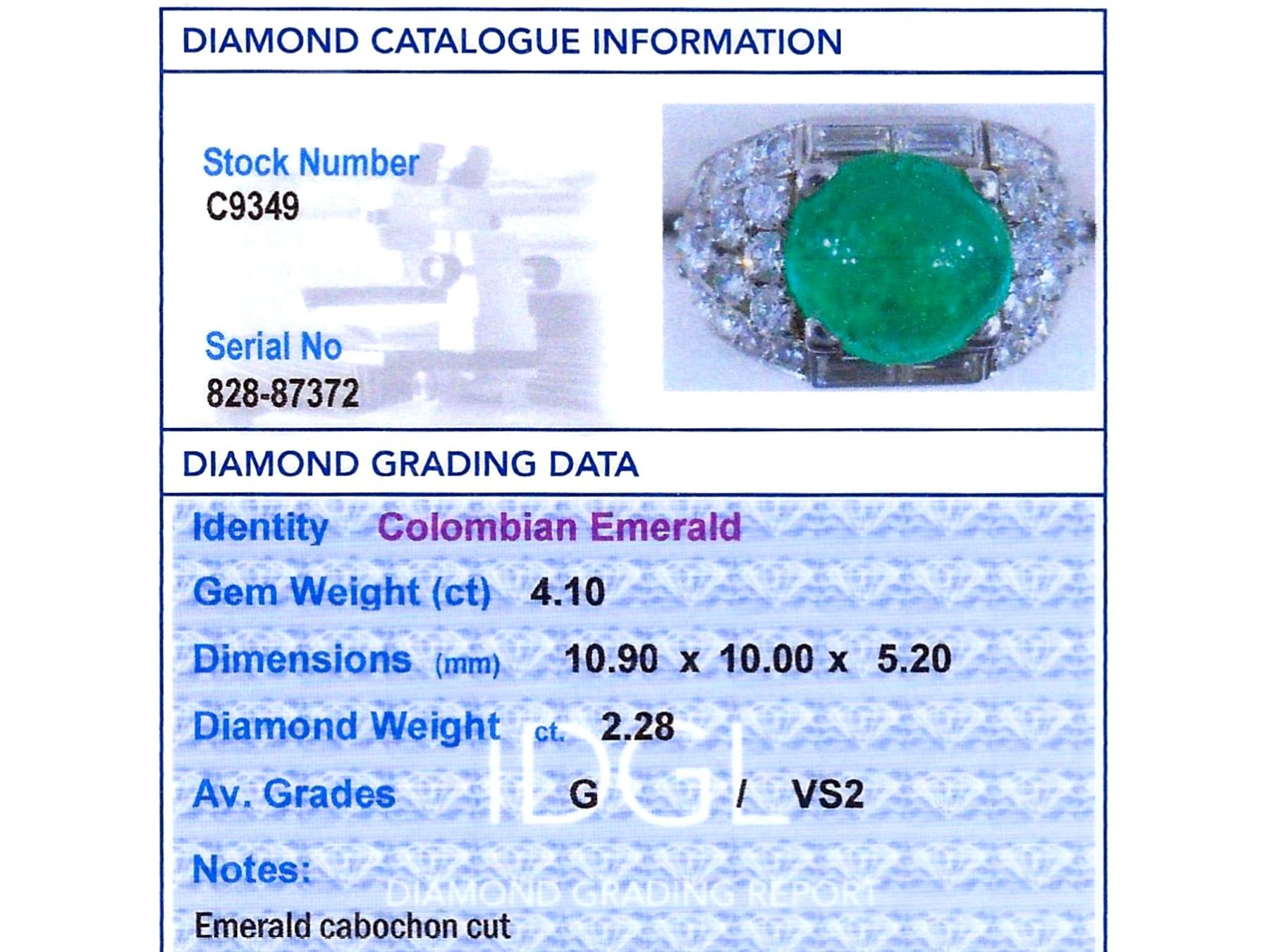 4,10 Karat Smaragd und 2,28 Karat Diamant, Platin-Cocktailring CIRCA 1935 im Angebot 6