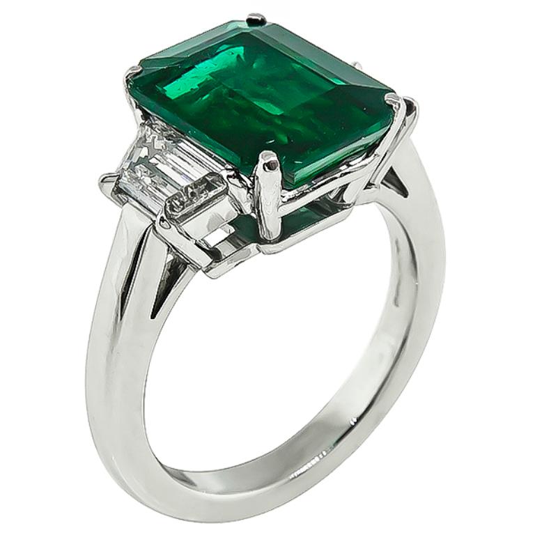 Emerald Cut 4.10 Carat Emerald Diamond Platinum Ring