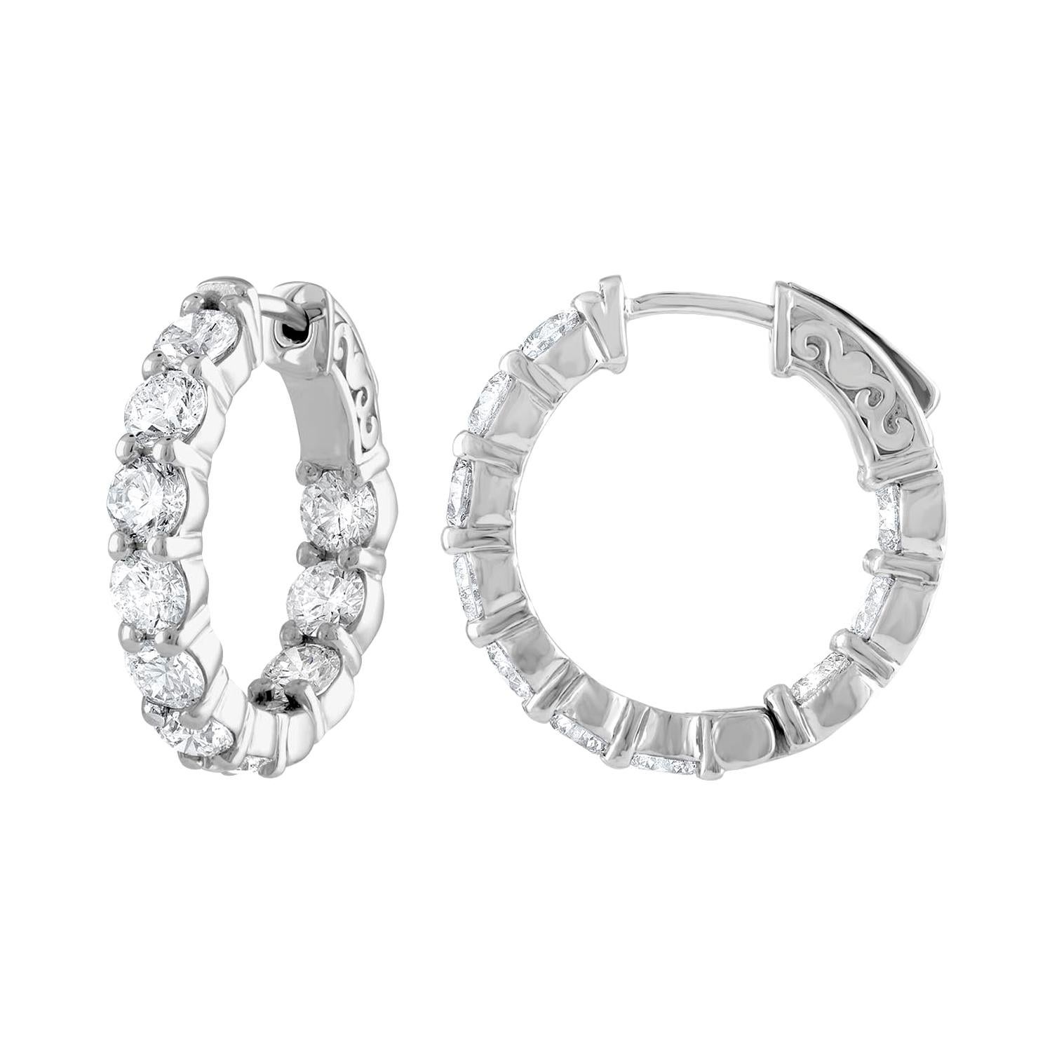 4.10 Carat Inside Out Diamond Hoop Earrings, 0.20 Carat Each
