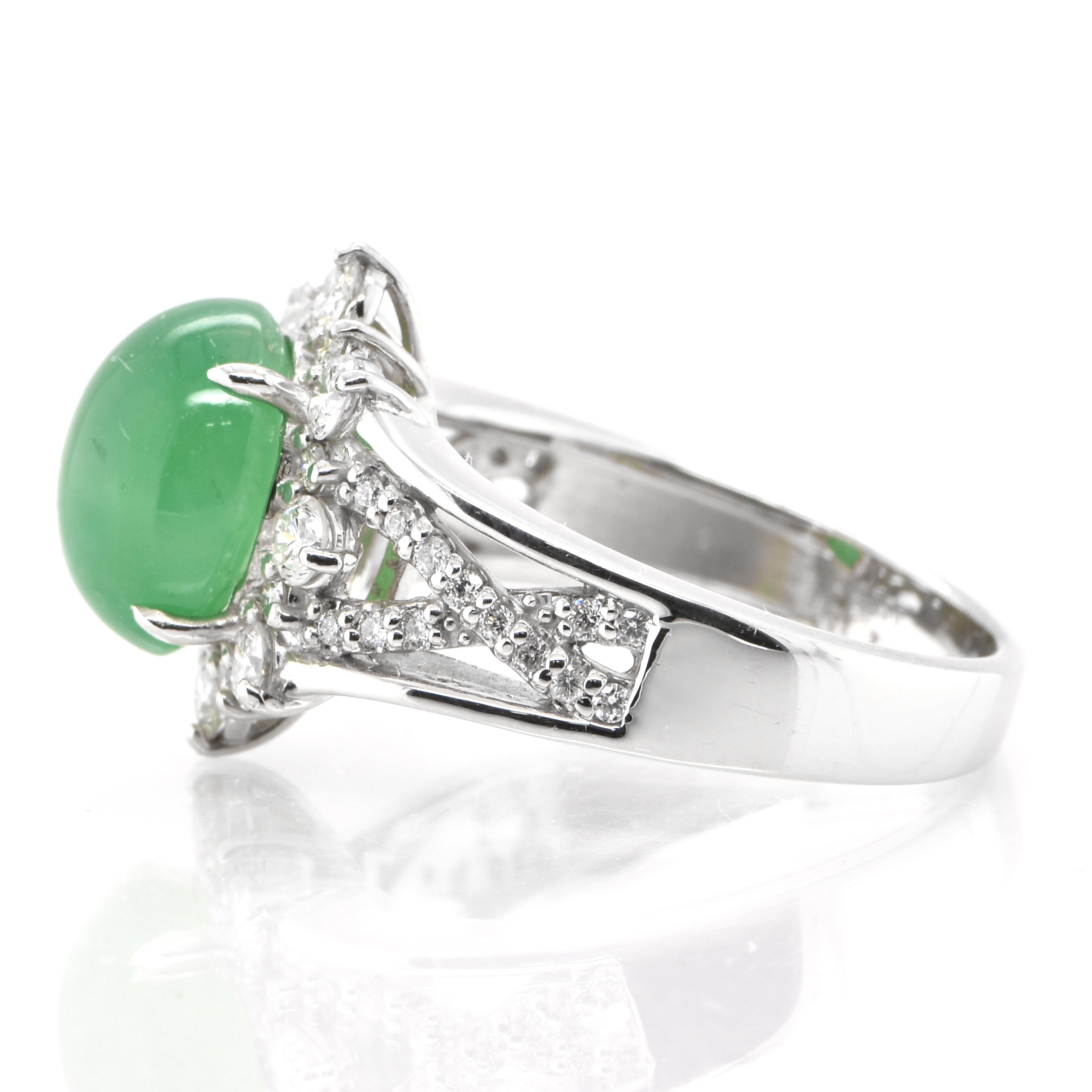 Modern 4.10 Carat Natural Apple Green Jadeite and Diamond Cocktail Ring Set in Platinum