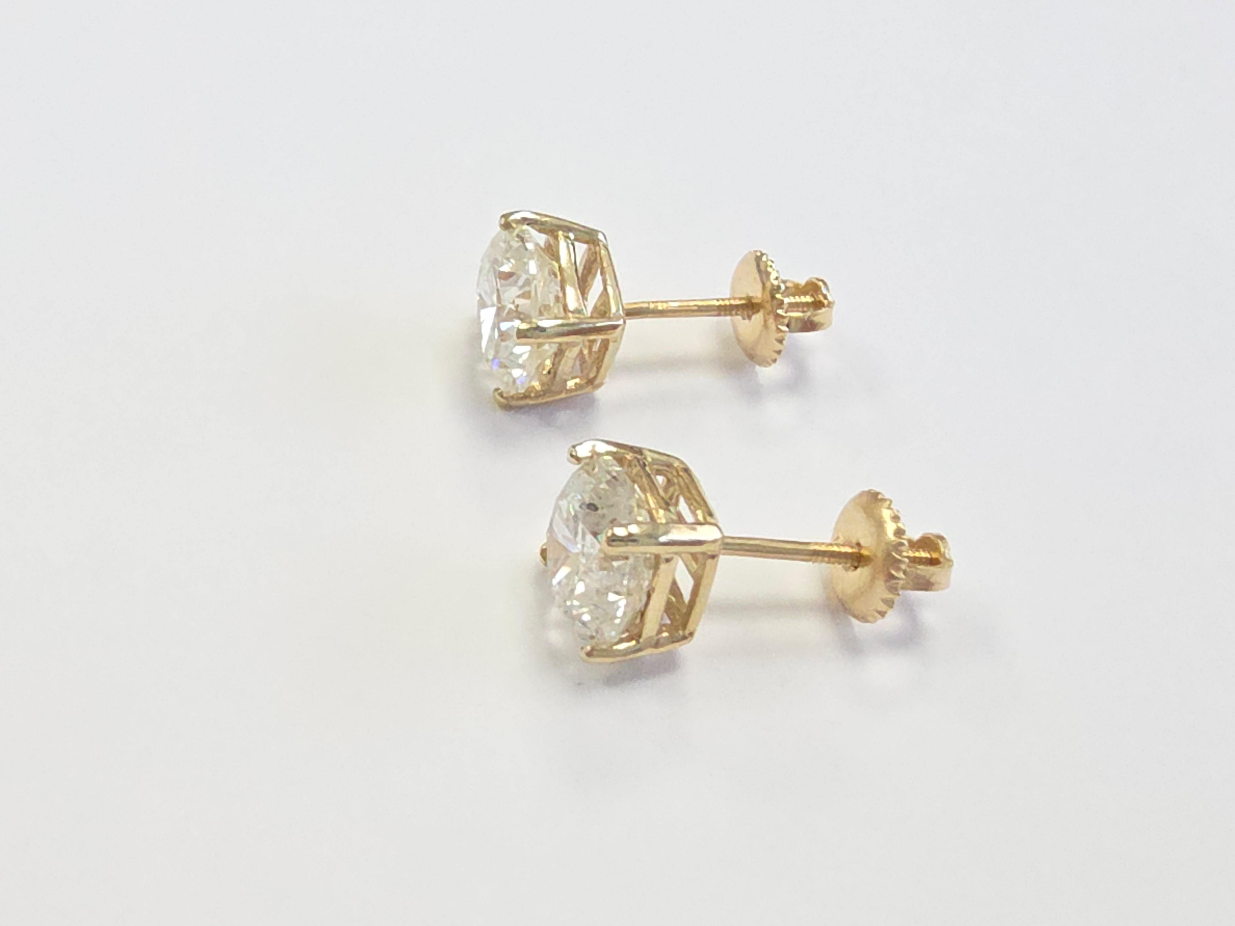 4.10 Carat Natural Brilliant Round Diamond Studs Yellow Gold 14 Karat In New Condition For Sale In Great Neck Plaza, NY