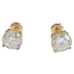 4.10 Carat Natural Brilliant Round Diamond Studs Yellow Gold 14 Karat