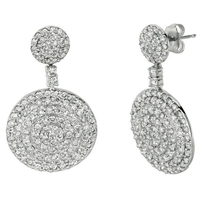 Round Cut 4.10 Carat Natural Diamond Drop Earrings G SI 14k White Gold For Sale