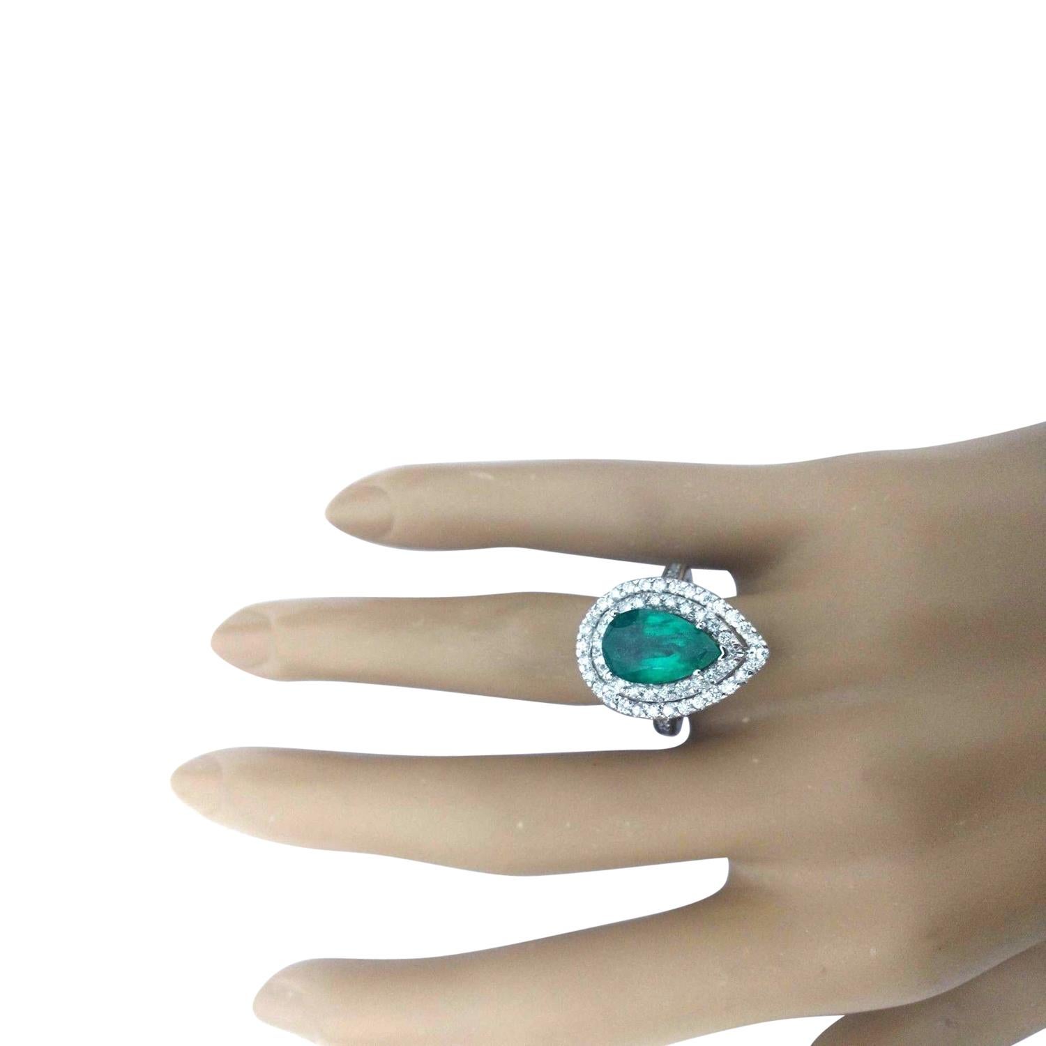 Women's Emerald Diamond Ring In 14 Karat Solid White Gold For Sale