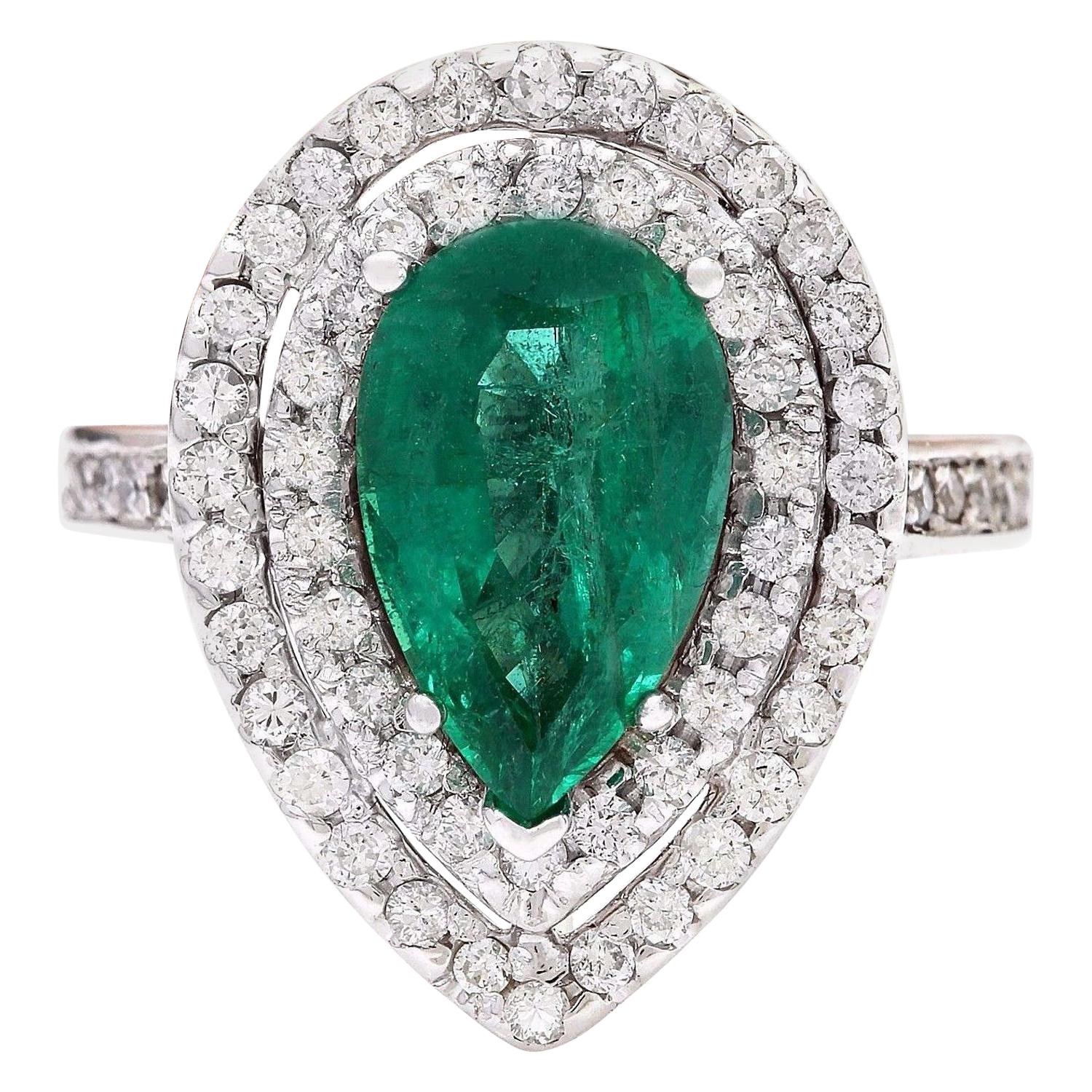 Emerald Diamond Ring In 14 Karat Solid White Gold 