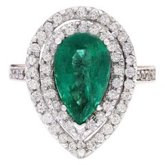 4.10 Carat Natural Emerald 18 Karat Solid White Gold Diamond Ring