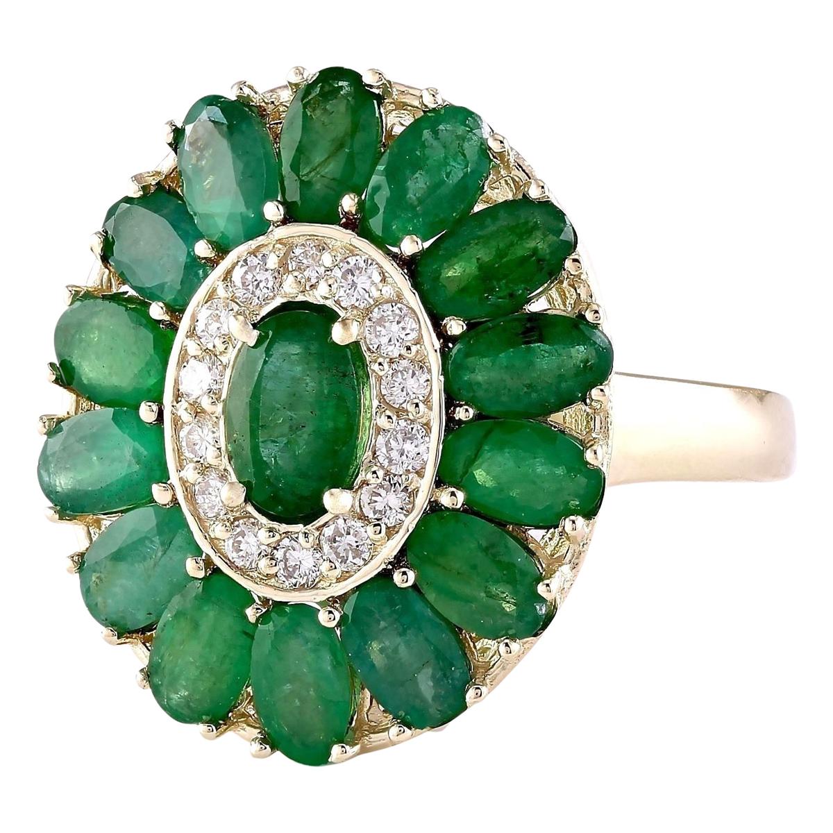 Stamped: 14K Yellow Gold
Total Ring Weight: 5.1 Grams
Total Natural Emerald Weight is 3.80 Carat
Color: Green
Total Natural Diamond Weight is 0.30 Carat
Color: F-G, Clarity: VS2-SI1
Face Measures: 20.30x17.60 mm
Sku: [703846W]