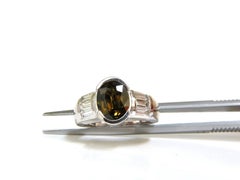 4.10 Carat Natural Fancy Olive Color Sapphire Diamond Ring 14 Karat Vivid