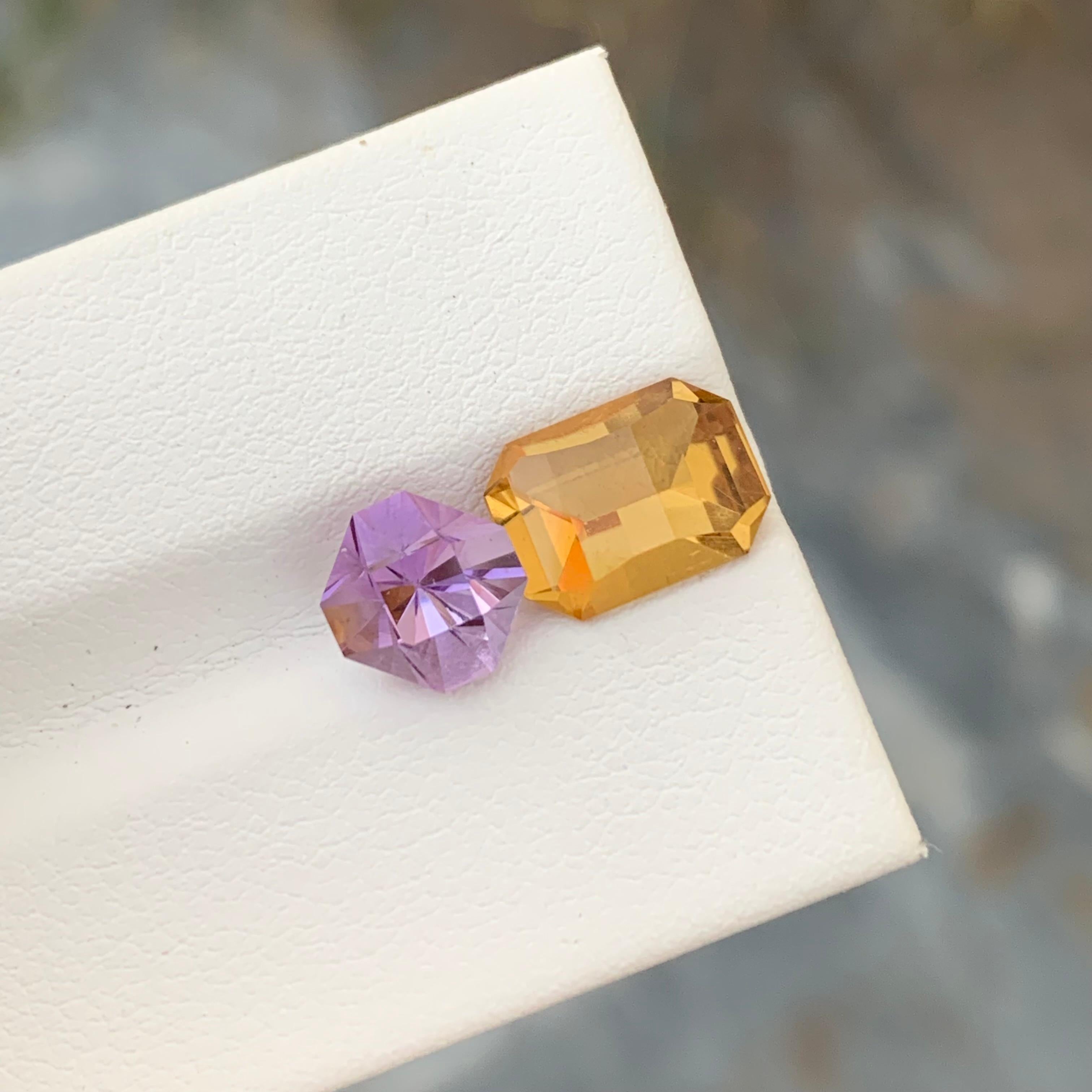 Emerald Cut 4.10 Carat Natural Loose Amethyst And Citrine Gemstone For Jewellery For Sale