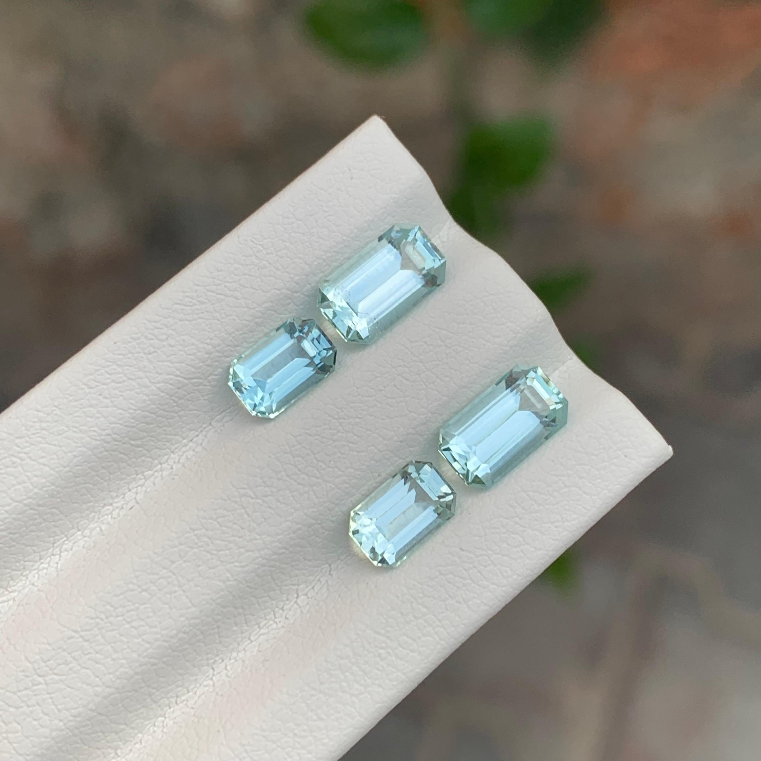 Arts and Crafts 4.10 Carat 2 Set Of Pairs Natural Loose Aquamarine For Sale