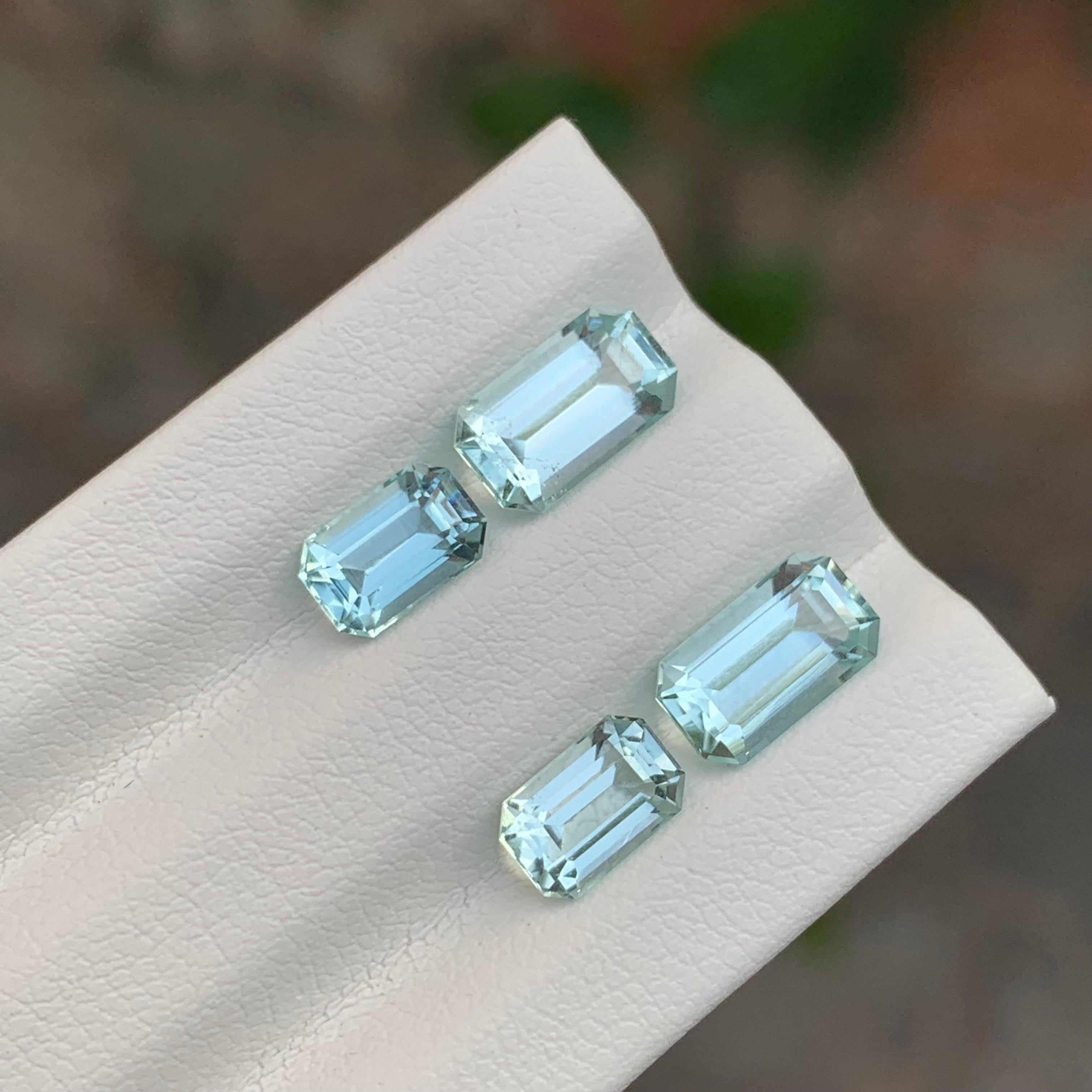4.10 Carat 2 Set Of Pairs Natural Loose Aquamarine In New Condition For Sale In Peshawar, PK